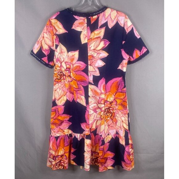 Trina Turk Dress Womens 10 Blue Floral Drop Waist Resort Embellished - Picture 3 of 13